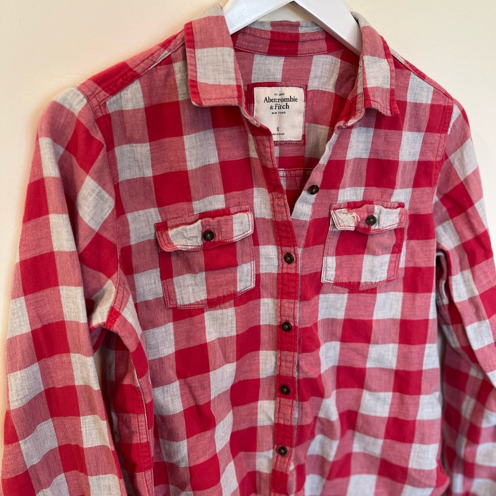 Y2K Abercrombie And Fitch Button Down Plaid Top Pink Womens Small Moose Cotton